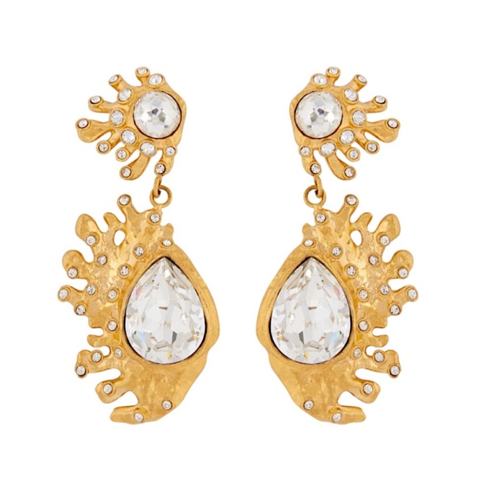 Oscar de la Renta • Gold & Crystal Cactus Drop Post Earrings - Picture 1 of 6